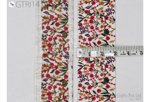 Indian Embroidered Fabric Ribbon By Yard Trim Embellishment Cushions DIY Crafting Sewing Sari Border Wedding Saree Tape Embroidery Dress