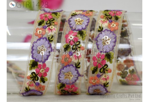 9 Yard Embroidered Fabric Trim Embellishment Sari Gift Wrapping Ribbon Sewing DIY Crafting Border Indian Embroidery Cushions Lace Home Decor