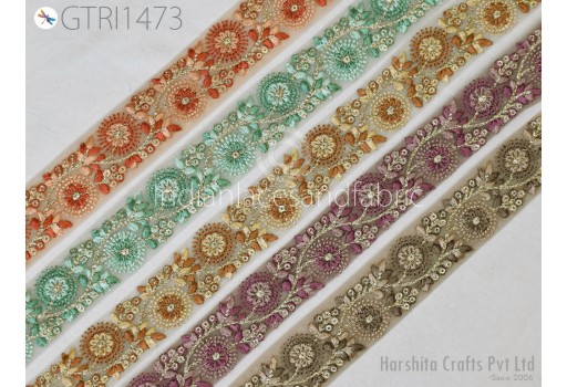 Embroidered Indian Trim By The Yard Sari Embellishment Embroidery DIY Crafting Border Saree Ribbon Cushions Home Décor Sewing Trimmings