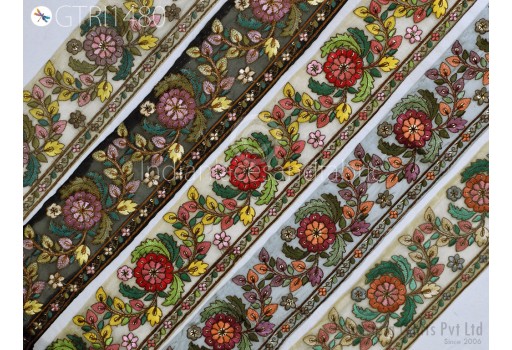 Indian Embroidery Fabric Trim By 3 Yard Saree Embellishments DIY Crafting Sewing Curtains Sari Border Embroidered Decorative Ribbons