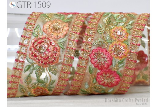 Ribbon Fabric Trim By 3 Yard Indian DIY Crafting Embroidered Embellishment Cushions Sari Border Wedding Saree Sewing Embroidery Dress Trimming