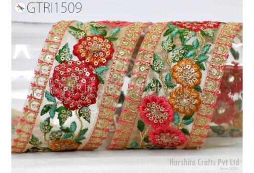 Ribbon Fabric Trim By 3 Yard Indian DIY Crafting Embroidered Embellishment Cushions Sari Border Wedding Saree Sewing Embroidery Dress Trimming