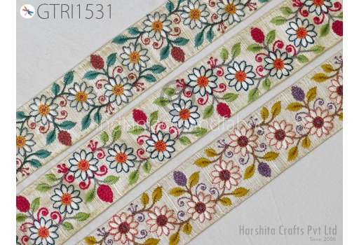 Indian Embroidered Fabric Trim By Yard Embellishment Saree Ribbon Sewing Crafting Embroidery Border Wedding Dress Trimmings Cushion Covers
