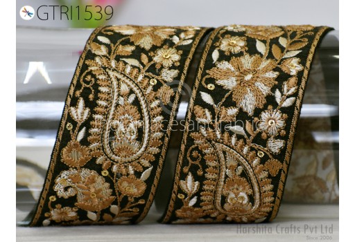 Indian Embroidery Trim By The Yard Embroidered Saree Ribbon Sari Embellishments Cushions Sewing Crafting Trimmings Curtains Headbands Border