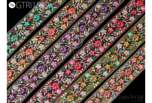 9 Yard Embroidered Fabric Trim Sari Gift Wrapping Ribbon Embellishment Sewing DIY Crafting Tape Indian Embroidery Cushions Lace Home Decor