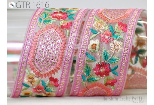 Indian Ribbon Embellishment Embroidery Fabric Trim By 3 Yard Embroidered Saree Sewing Crafting Border Wedding Dress Trimmings Cushion Covers