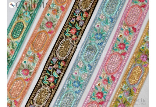 Indian Ribbon Embellishment Embroidery Fabric Trim By 3 Yard Embroidered Saree Sewing Crafting Border Wedding Dress Trimmings Cushion Covers