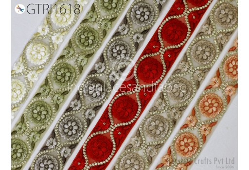 3 Yard Embroidery Fabric Trim Indian Sewing Embellishment Embroidered Saree Ribbon Crafting Border Wedding Dress Trimmings Cushion Covers