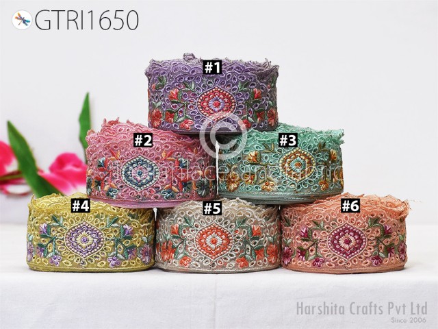 9 Yard Indian Embroidery Trim Scallop Edge Embroidered Saree Ribbon Cushions Cover Sewing Crafting Tape Curtains Headbands Sari Border