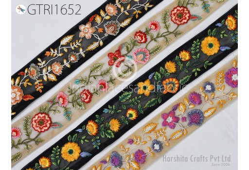 Embroidered Fabric Trim By 3 Yard Saree Ribbon Embroidery Cushions Sewing DIY Crafting Sari Border Indian Wedding Dress Embellishment Tapes