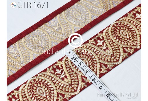 Brown Embroidered Fabric Trim By 3 Yard Saree Border DIY Crafting Sari Ribbon Sewing Tote Bags Home Decor Embellishment Trimmings Costumes