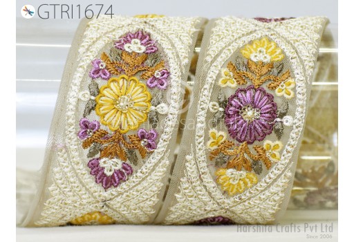 Indian Sari Border Embellishments Embroidery Trim By 3  Yard Embroidered Saree Ribbon Cushions Sewing Crafting Trimmings Curtains Headbands