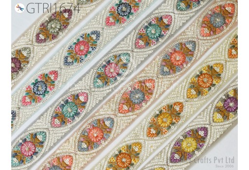 Indian Sari Border Embellishments Embroidery Trim By 3  Yard Embroidered Saree Ribbon Cushions Sewing Crafting Trimmings Curtains Headbands