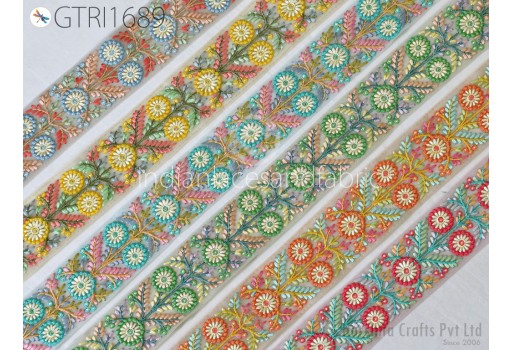 Floral Indian Sari Border Embellishments Embroidery Trim By The Yard Embroidered Saree Ribbon Home Décor Sewing Crafting Trimmings Curtain