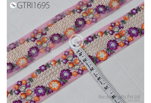 Indian Embroidered Trim by 3 yard Drapery Embellishments Hats Bag Saree Trimming Decorative Ribbon Crafting Sewing Sari Borders Home Decor