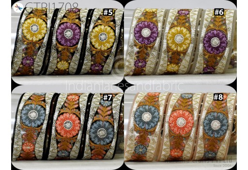 Indian Sari Border Embellishments Embroidery Trim By 3 Yard Embroidered Saree Ribbon Cushions Sewing Crafting Trimmings Curtains Headbands