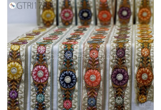 Indian Sari Border Embellishments Embroidery Trim By 3 Yard Embroidered Saree Ribbon Cushions Sewing Crafting Trimmings Curtains Headbands