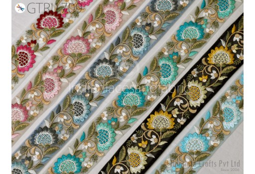Floral Indian Sari Border Embellishments Embroidery Trim By The Yard Embroidered Saree Ribbon Home Décor Sewing Crafting Trimmings Curtain