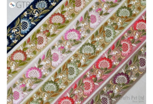 9 Yard Floral Indian Sari Border Embellishment Embroidery Trim Dupatta Embroidered Saree Ribbon Home Décor Sewing Crafting Trimmings Curtain