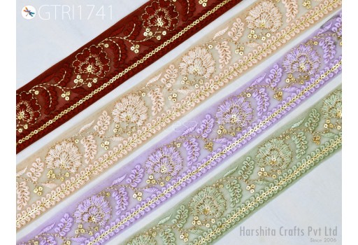 9 Yard Embroidered Fabric Trim Embellishment Sari Ribbons Sewing DIY Crafting Border Indian Embroidery Trimmings Cushions Laces Home Decor