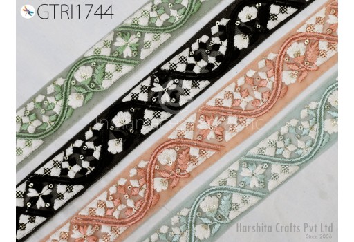 2 Yard Embroidered Fabric Trim Embellishment Sari Ribbons Sewing DIY Crafting Border Indian Embroidery Trimmings Cushions Laces Home Decor