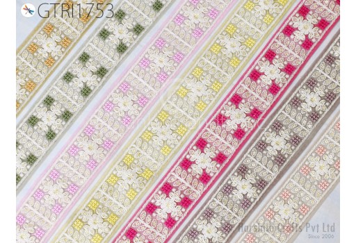Indian Embroidery Fabric Trim By 3 Yard Embroidered Saree Ribbon Crafting Border Sewing Embellishment Wedding Dress Trimmings Cushion Covers