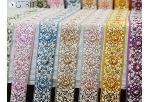 9 Yard Indian Embroidery Fabric Trim Embroidered Saree Ribbon Crafting Border Sewing Embellishment Wedding Dress Trimmings Cushion Covers