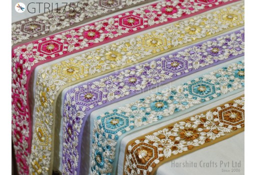 9 Yard Indian Embroidery Fabric Trim Embroidered Saree Ribbon Crafting Border Sewing Embellishment Wedding Dress Trimmings Cushion Covers