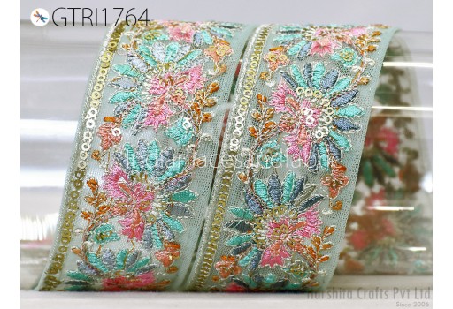 9 Yard Embroidered Tulle Fabric Trim Saree Ribbon Embroidery DIY Crafting Sewing Sari Border Indian Wedding Dress Embellishment Tapes Laces