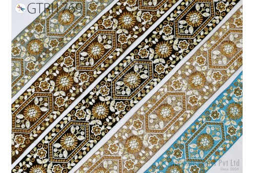 Indian Embroidered Fabric Trim by 3  yard Drapery Embellishments Saree Tape Decorative Ribbon DIY Crafting Sewing Beach Bags Sari Border