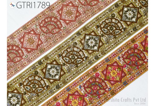 Indian Embroidered Trim By 3 Yard Embroidery Saree Ribbon Sewing Embellishment Costumes Accessories DIY Crafting Border Wedding Trimmings
