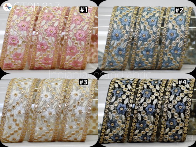 2 Yard Embroidery Fabric Trim Embellishment Embroidered Sari Ribbons Sewing DIY Crafting Border Indian Trimmings Cushions Laces Home Decor