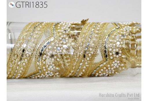 9 Yard Gold Indian Beaded Trim Rhinestone Ribbon Lehenga Trimmings Christmas Dresses Embellishments Saree Border Bridal Clutches Laces
