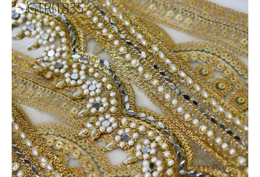 9 Yard Gold Indian Beaded Trim Rhinestone Ribbon Lehenga Trimmings Christmas Dresses Embellishments Saree Border Bridal Clutches Laces