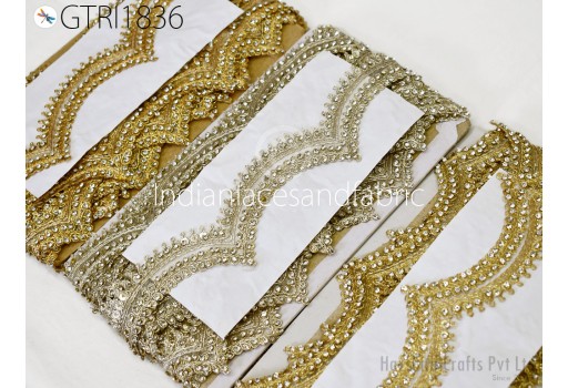 Gold Indian Beaded Trim By 3 yard Rhinestone Ribbon Lehenga Trimmings Christmas Dresses Embellishments Saree Border Bridal Clutches Laces