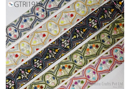 Indian Embroidered Trim By 3 Yard Embellishment Sari Border Embroidery Saree Ribbon Cushions Home Décor Sewing Clothing Costumes Trimmings.