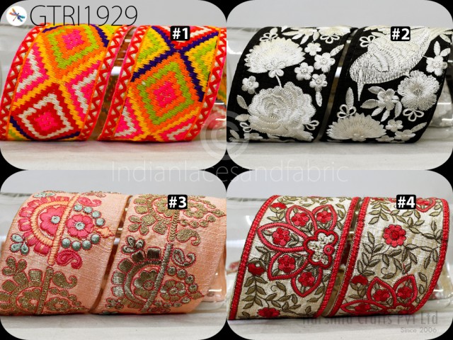 9 Yard Indian Fabric Trim Floral Embroidered Saree Border Sari Fabric Trim Dupattas Quilt Ribbon Table Runner Lehengas Crafting