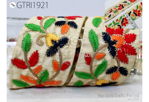 9 Yard Indian Fabric Trim Floral Embroidered Saree Border Sari Fabric Trim Dupattas Quilt Ribbon Table Runner Lehengas Crafting