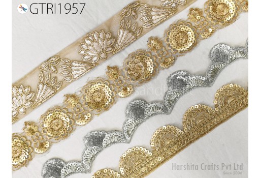 9 Yard Indian Gold Stone Trim Wedding Laces Saree Border Decorative Scallop Edge lehenga Ribbon Sewing Craft Decor Garment Accessories
