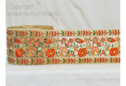 9 Yard Orange Indian Embroidered Ribbon Decorative embellishments crafting lace design Christmas Embroidery Trim Embellishments DIY Sewing Saree Indian Sari Border Home Decor Tape