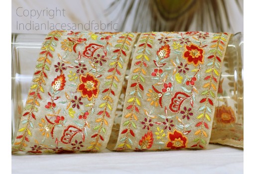 Yellow Indian Embroidery Trim By 3 Yard Decorative wedding wear dresses Embellishments DIY Crafting Sewing Embroidered Saree Indian Sari Border Home Decor Tape garment costume lace