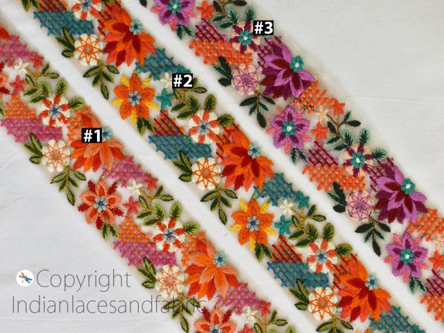 Embroidered Floral Ribbon decorative garment costume tape Indian Sari Border Fabric Trims By The Yard Sewing DIY Crafting lace festive wear gown Table Runners Curtain Cushions Trimmings