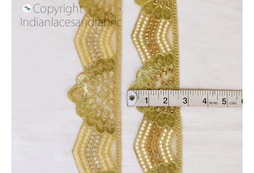 9 Yard gold Stone decorative laces saree border wedding wear gown tape embellishment metallic sari trimmings sewing crafting hat making ribbon home décor pillow cover trim 