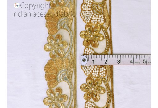 9 Yard gold beaded Stone Kurtis trims decorative saree border Indian embellishment table runner ribbon sewing clothing accessories home décor pillow cover lace gown trimming 