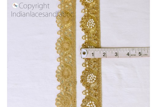 3 Yard beaded Indian gold Stone pillow cover trim wedding wear dupatta laces saree border decorative embellishment Kurtis ribbon home décor sari trimmings sewing crafting accessories tape