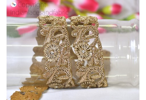 Decorative Handcrafted Gold Zardozi Trim By 2 Yard Indian Sari Border sewing Crafting Ribbon festive Saree Tape Embroidered Zari Lace Handmade bridal lehenga making Trimmings
