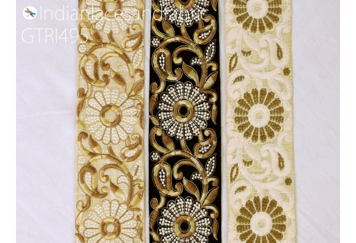 Embroidered gown trim by 3 yard Indian sari border diy sewing crafting fabric embroidery saree tape decorative beach bag cushions cover trimmings home décor hats making ribbons