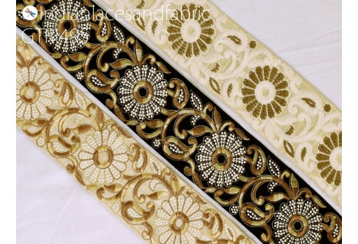 Embroidered gown trim by 3 yard Indian sari border diy sewing crafting fabric embroidery saree tape decorative beach bag cushions cover trimmings home décor hats making ribbons