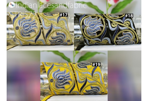 Lotus saree fabric trims by 2 yard embroidered wedding wear dress ribbons Indian sari border crafting sewing accessories lace home décor curtains cushion cover tape 