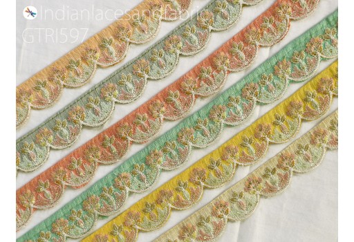 9 Yard Embroidered Scallop Edge Fabric Trim Indian Embellishment Headband tapes Sari Border Saree Costume DIY Crafting Sewing Dresses Laces Curtain Ribbons Garment accessories